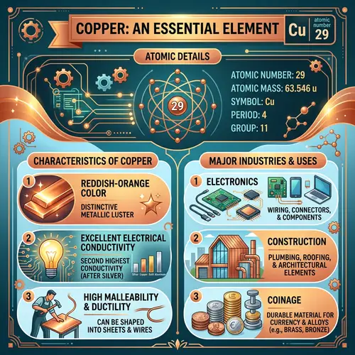 Copper Element Infographic: Atomic Number, Mass & More