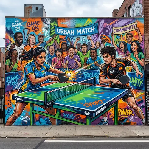 Vibrant Table Tennis Wall Mural with Diverse Players
