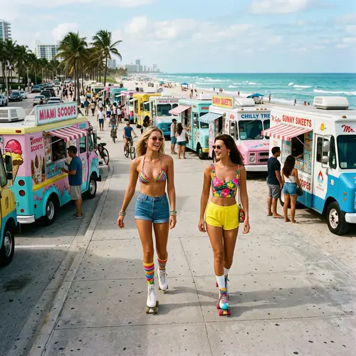 Supermodels Roller Skating at Miami Beach