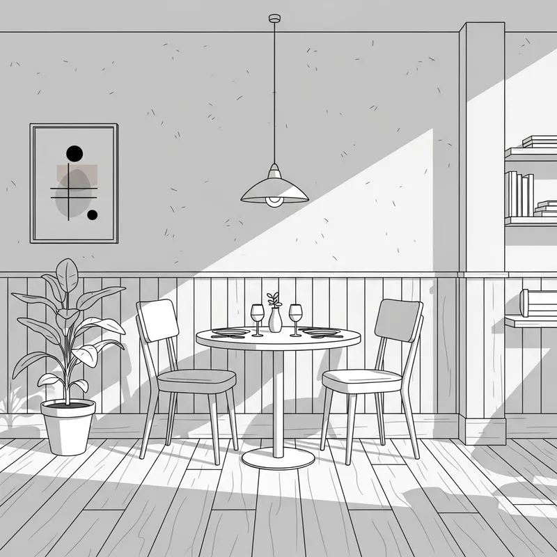 Easy-to-Draw Restaurant Interior with Table for Two