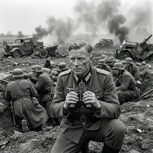 German Colonel on WWII Battlefield - Iconic Scene