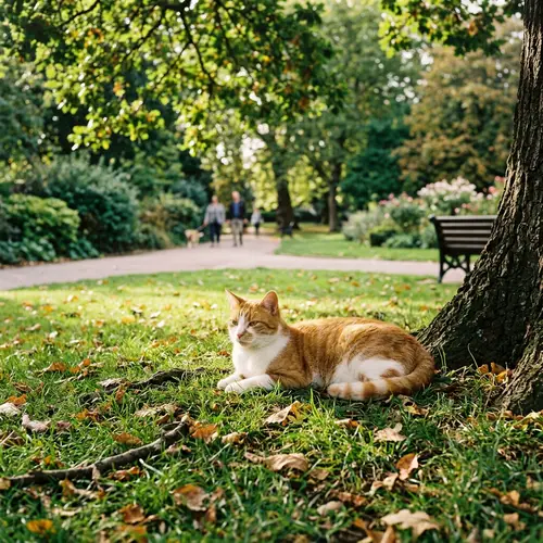 Adorable Cat Relaxing in the Park