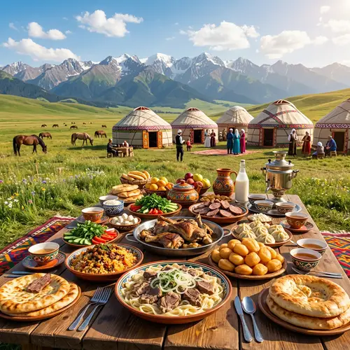 Festive Kazakh National Food Celebration in Steppe