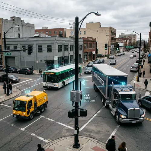 Crossroads Traffic Communication: Buses, Sanitation and Heavy Trucks