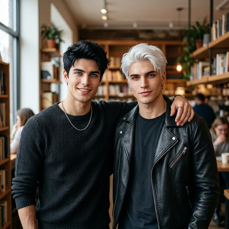 Handsome Male Twins: Black and White Hair