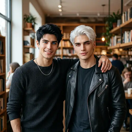 Handsome Male Twins: Black and White Hair