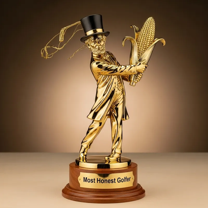 Golfer Trophy with Lincoln Hat & Corn Cob