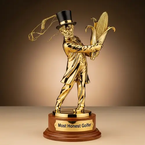 Golfer Trophy with Lincoln Hat & Corn Cob