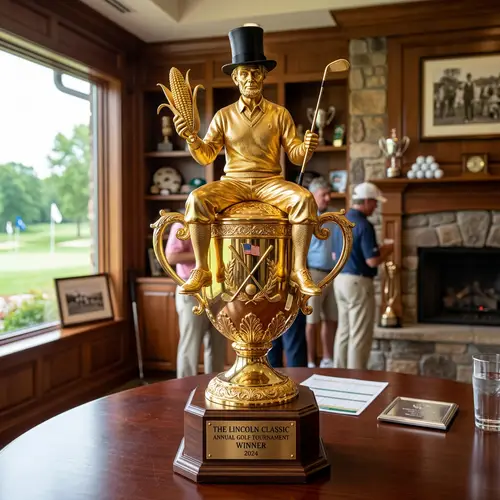 Golfer Trophy with Lincoln Hat & Corn Cob