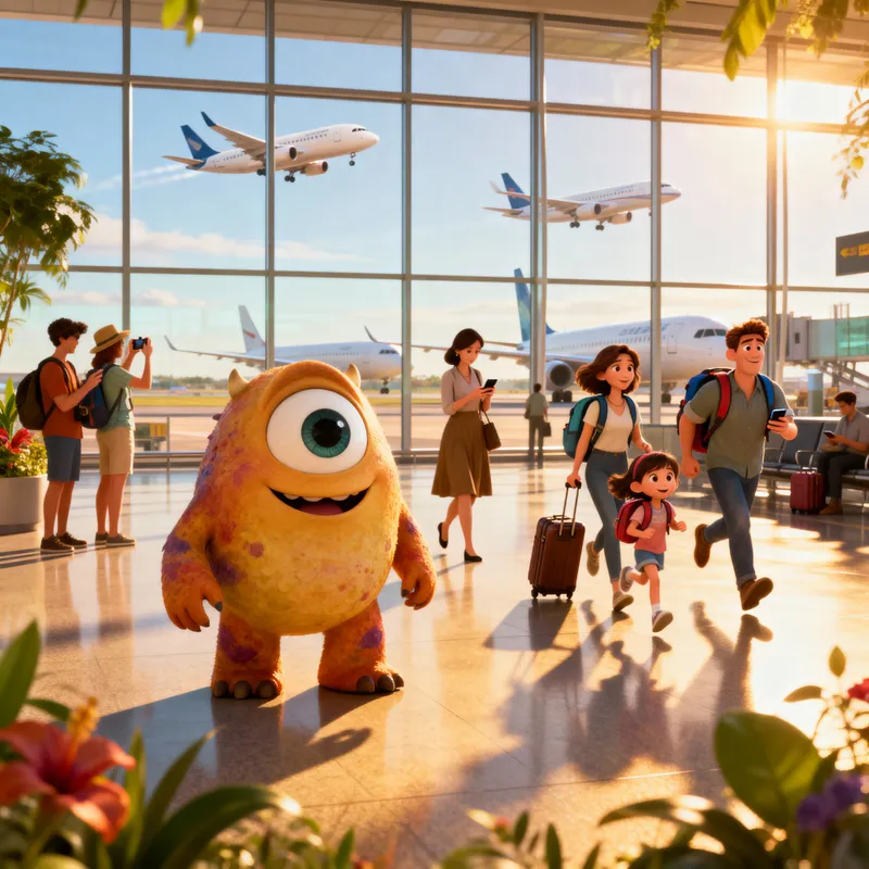 Pixar-Style 3D Airport Adventure Animation