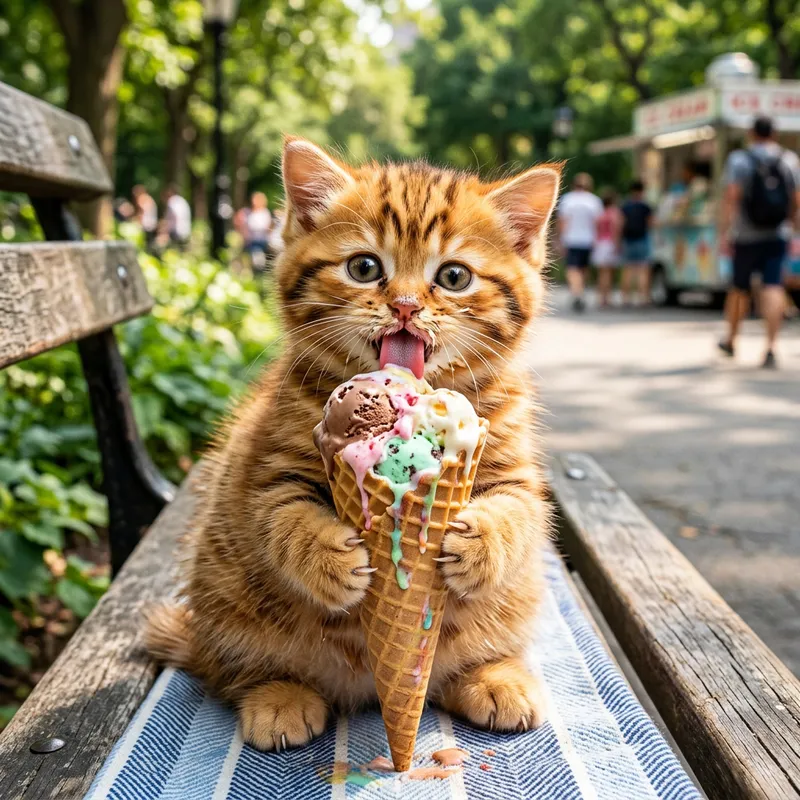 Cute Baby Garfield Kitten Eating Ice Cream