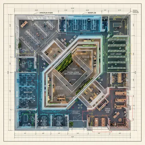 Vibrant Interior of Modern Architecture Building - Drone View