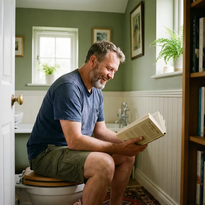 Man Reading Book in Well-Decorated Bathroom