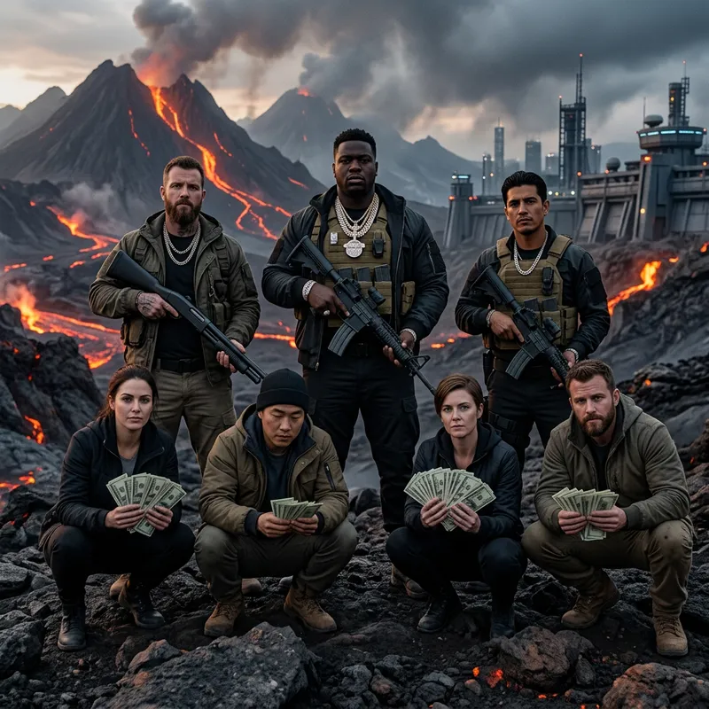 Futuristic Diverse Characters with Weapons, Riches, and Unique Background Futuristic Diverse Characters with Weapons, Riches, and Unique Background