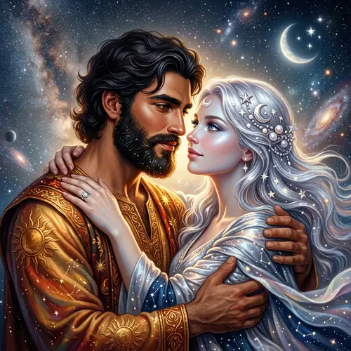 Celestial Beings Embracing: Sun & Moon Romance