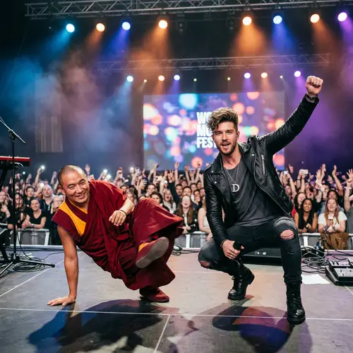Religious Figure Breakdancing with Male Singer: Amazing Performance