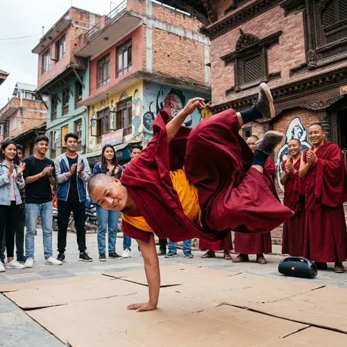 Breakdancing Religious Figure | Traditional Attire and Fluid Movements