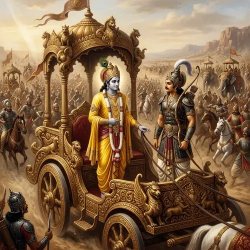 Lord Krishna and Arjun Illustration: Wisdom on the Chariot