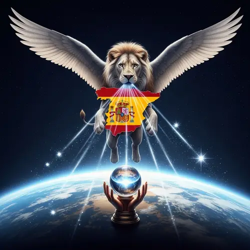 3D Fantasy Lion with Wings Over Planet