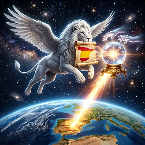 3D Fantasy Lion with Wings Over Planet