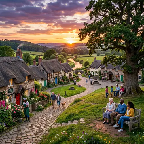 Cozy Village Nestled Amongst Rolling Hills | Rural Landscape