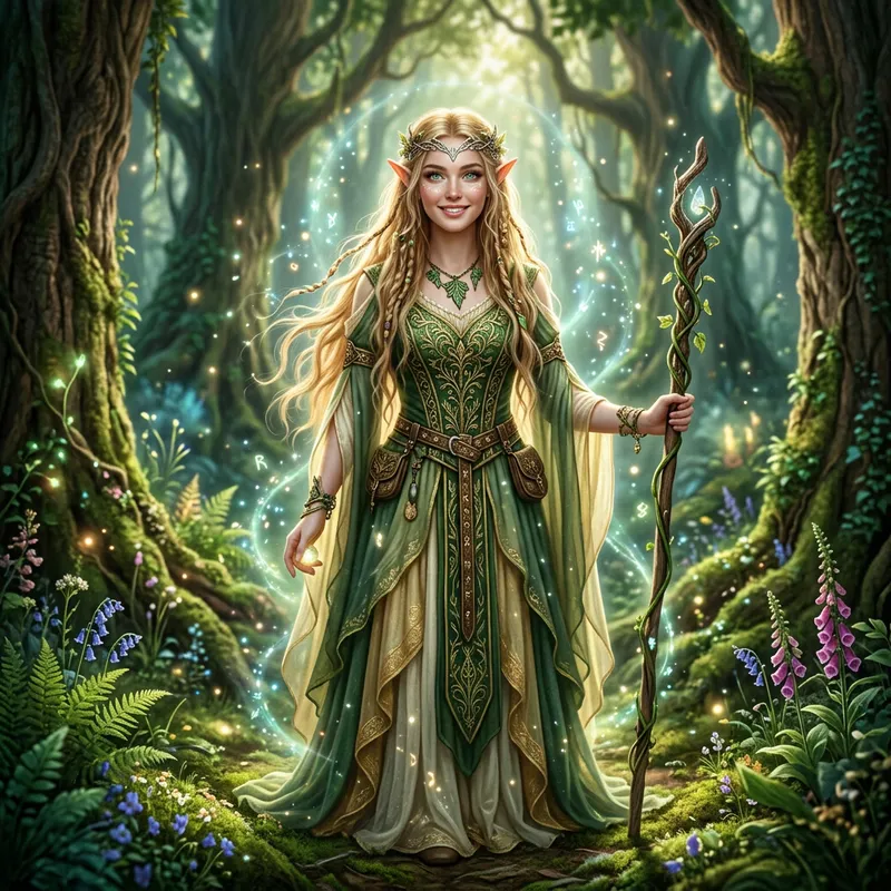 Blond Hair Elf Girl in Enchanted Forest