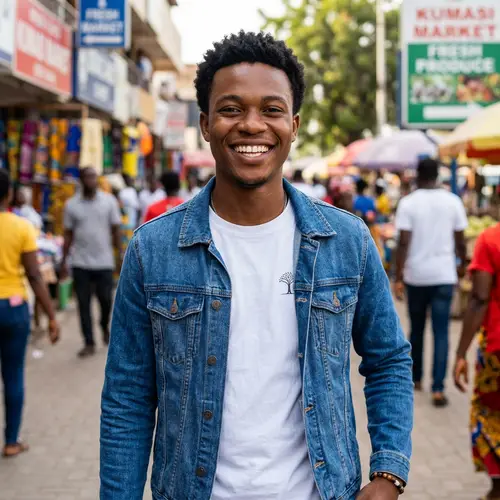 Cheerful African Man in Denim Jacket | Bright Smile