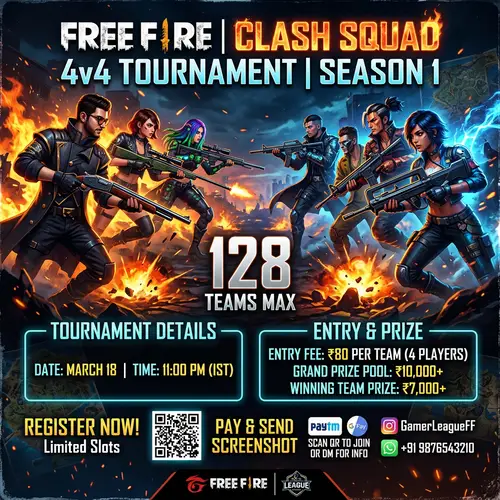 Free Fire Clash Squad Tournament - March 18, 11 PM