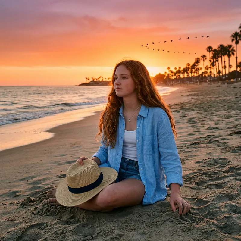 Beautiful Girl Enjoying the Beach at Sunset Beautiful Girl Enjoying the Beach at Sunset