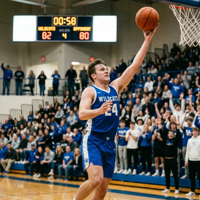 Last Minute Shot by College Basketball Player in Packed Stadium