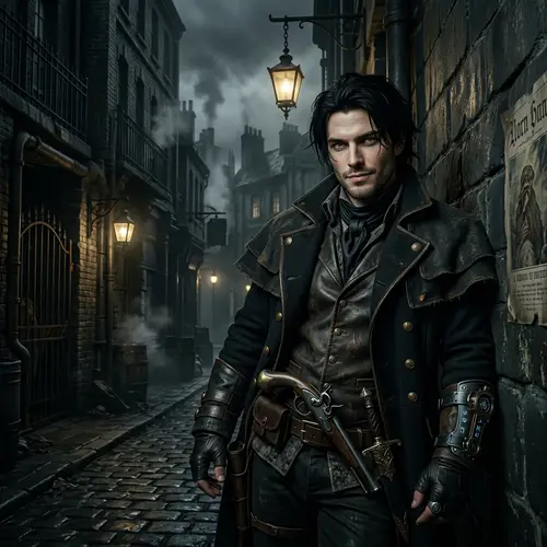 Roguish Character with Hazel-Green Eyes and Jet-Black Hair