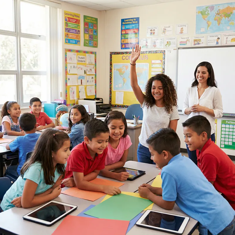 Engaged Hispanic Children Learning in School