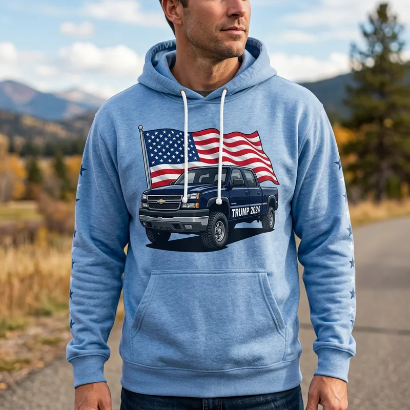 Patriotic Trump 2024 Hoodie with Chevy Truck Design