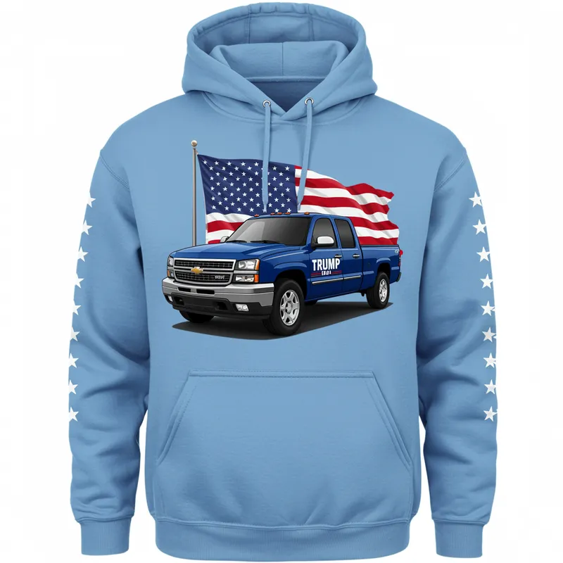 Patriotic Trump 2024 Hoodie with Chevy Truck Design