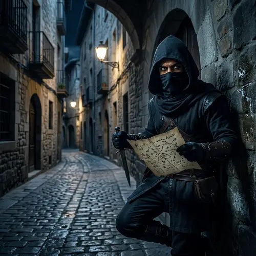 Mysterious Middle-Eastern Assassin in Moonlight - Suspenseful Scene