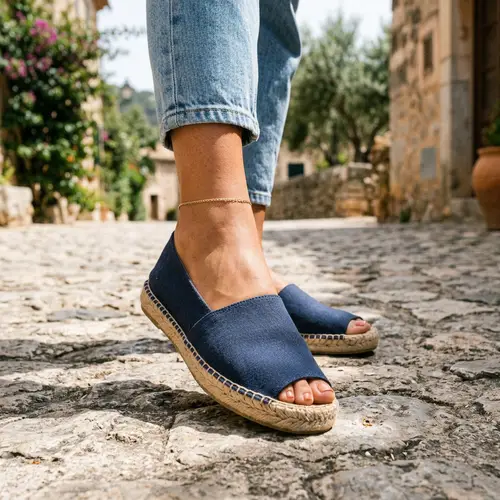 Stylish Female Feet in Espadrilles