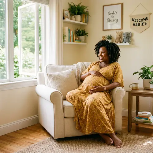 Radiant African American Woman Expecting Twins | Maternity Glow
