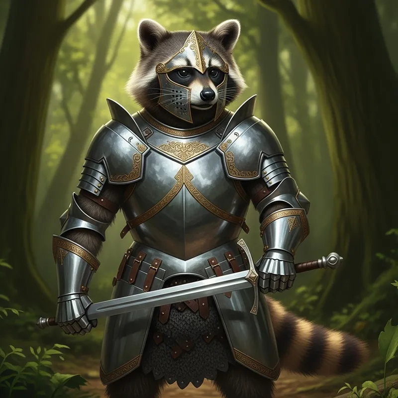 Knight Raccoon: Realistic Armor & Sword Design