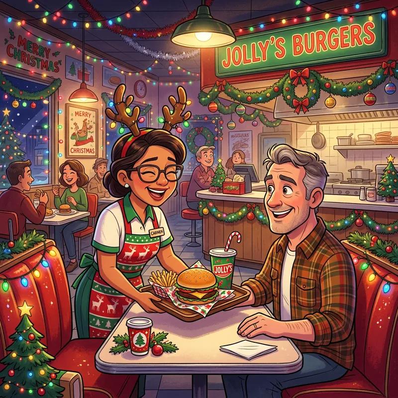 Joyful Fast Food Diner | Festive Christmas Decor & Friendly Service