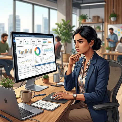 Professional South Asian Digital Marketer Analyzing Marketing Metrics