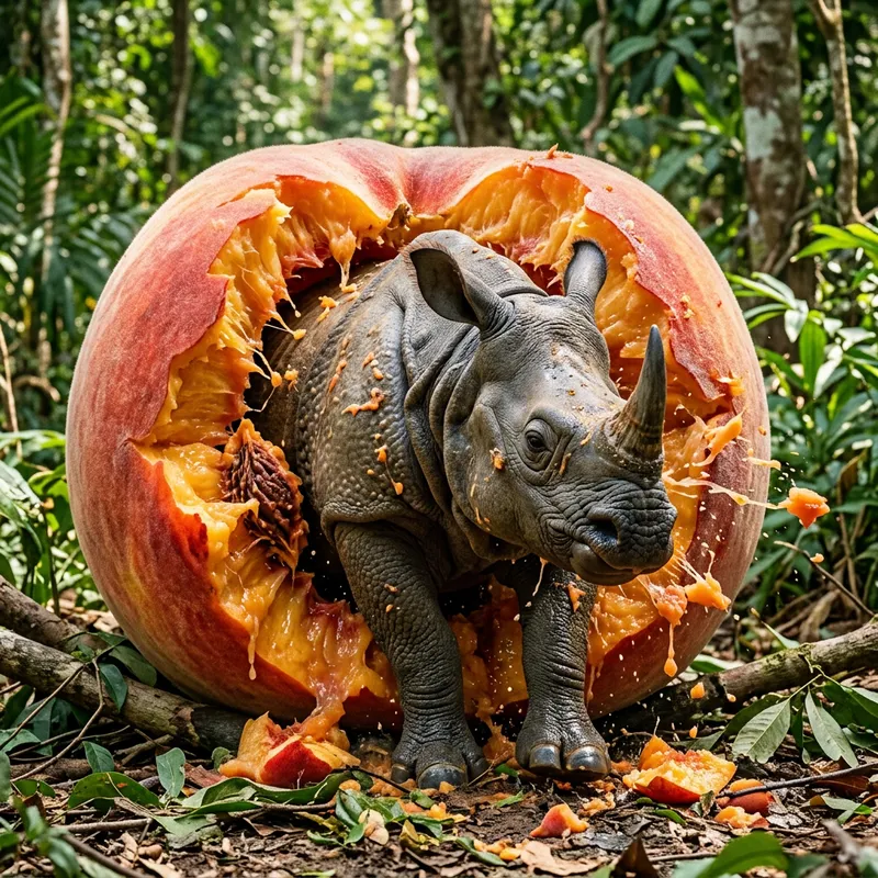Unexpected Encounter: Rhino Emerges from Peach