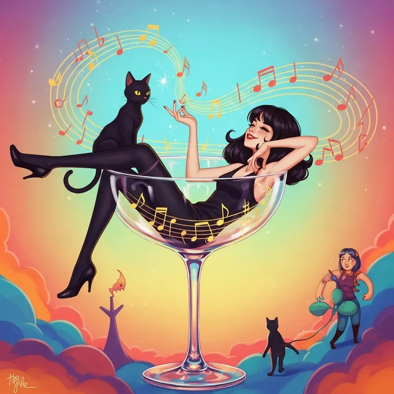 Whimsical Model in Champagne Glass Art Whimsical Model in Champagne Glass Art