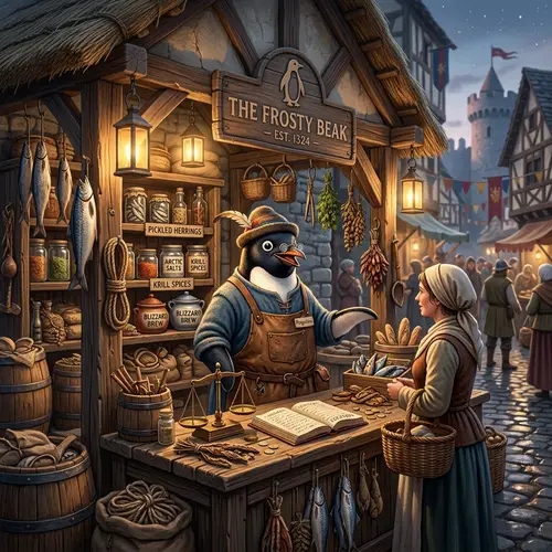 Penguin Medieval Shopkeeper - Unique Online Store
