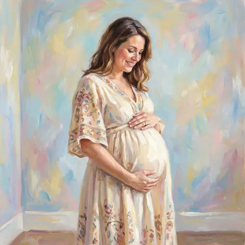 Joyful Expecting Mother in a Serene Setting