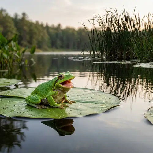 Laughing Frog on a Lilypad - Serene Pond Scene