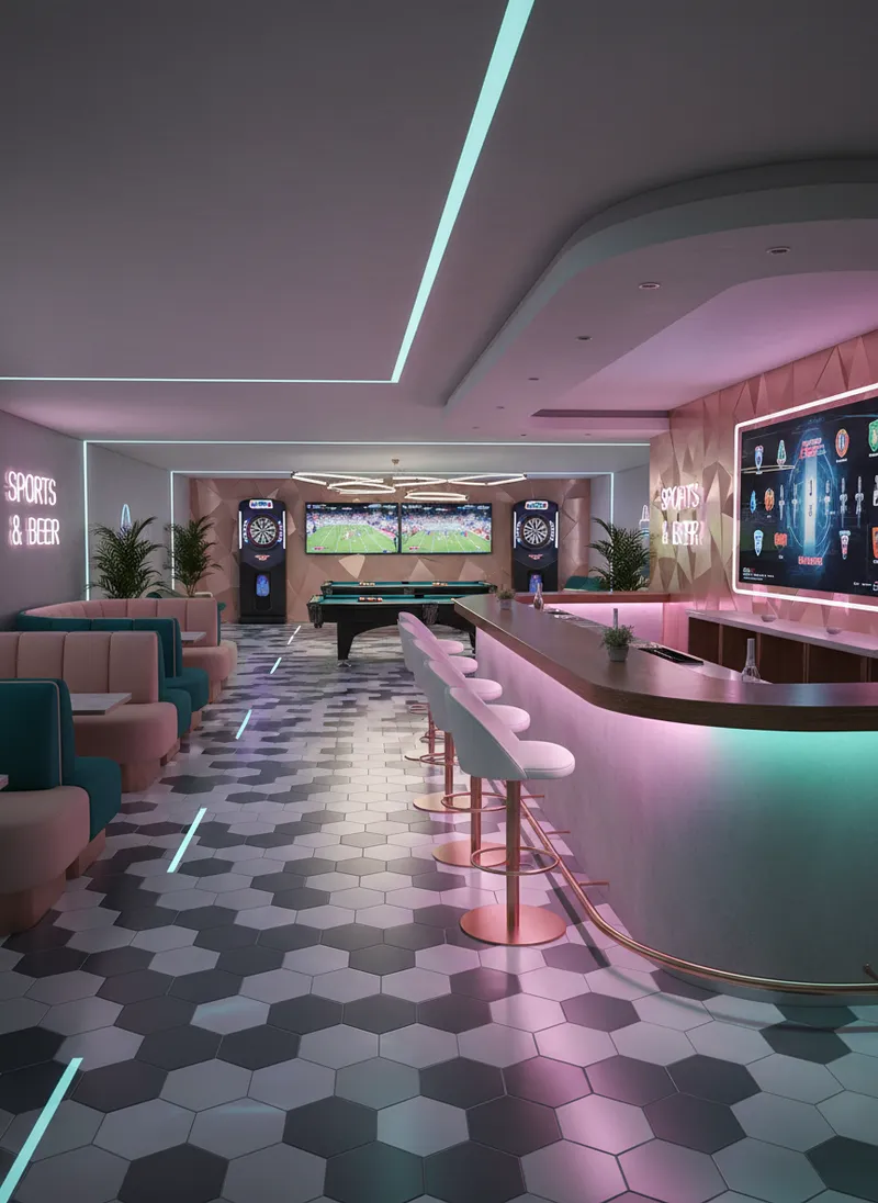 Modern Sports & Beer Bar with Feminine Touch Modern Sports & Beer Bar with Feminine Touch