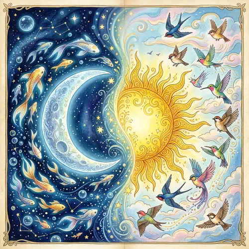 Magical Half-Moon and Half-Sun Drawing