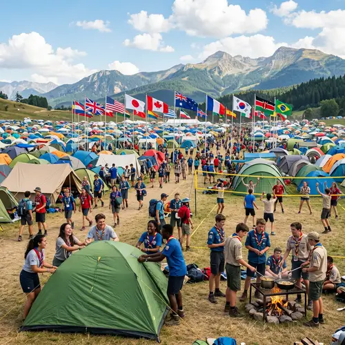 World Scout Jamboree - International Flags, Tents, and Scouts