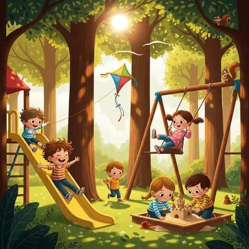 Kids Playing in a Park - Illustrated Story Scene