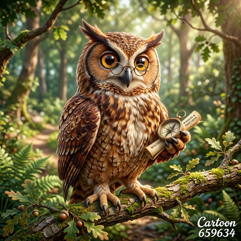3D Owl Mascot Representing Wisdom and Precision in Pixar Style